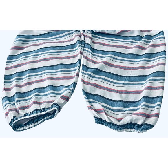 CHICO'S LONG BELL RAGLAN SLV BUTTON DOWN V-NECK BLOUSE, BLUE PINK BLACK STRIPE - Picture 7 of 11